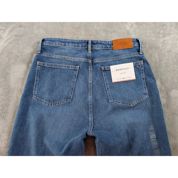 Tommy Hilfiger High Waist Bootcut Jeans Womens 32X30 Blue Denim Patch Pocket - Picture 10 of 14